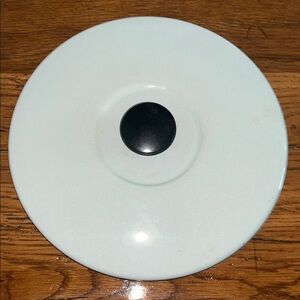 Vintage White Pot Lid with Black Handle